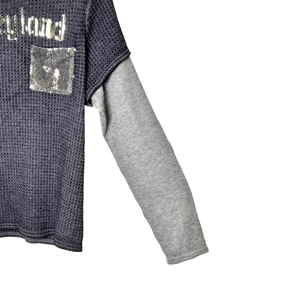 Disneyland Gray Waffle Knit Long Sleeve Silver Bling Sequin Top - Picture 3 of 8
